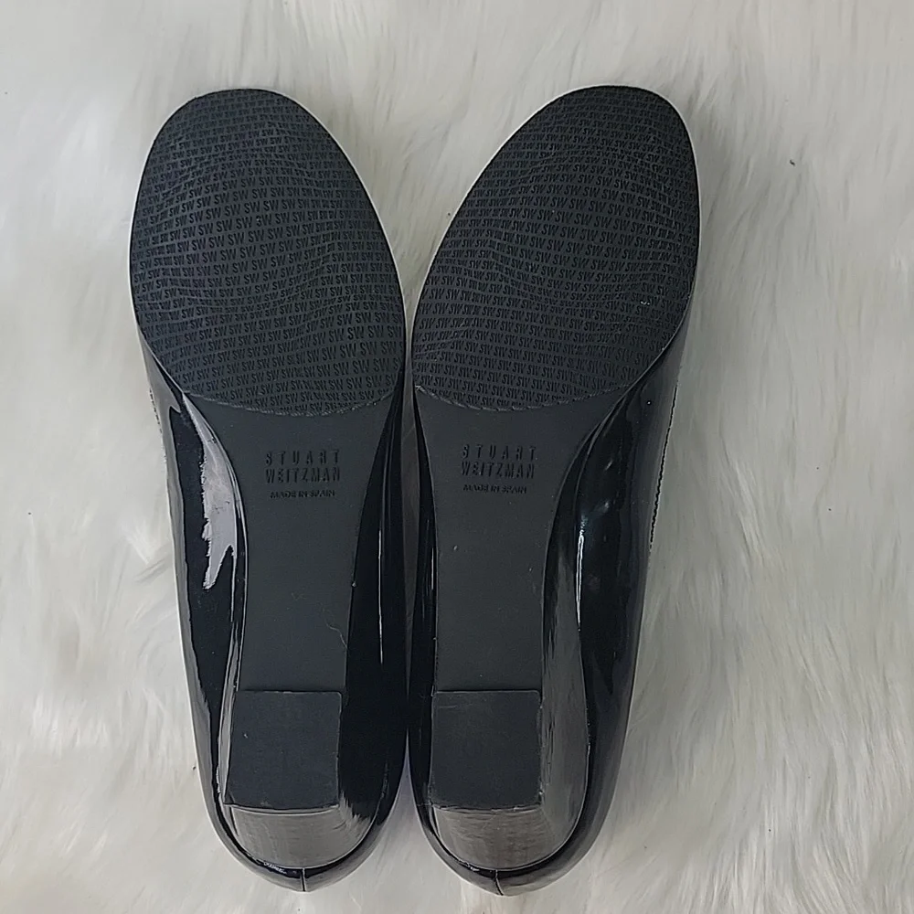STUART WEITZMAN Madam Bow Black Patent Metal‎ Bow Wedge Party Office Heels 8.5N - Picture 8 of 12